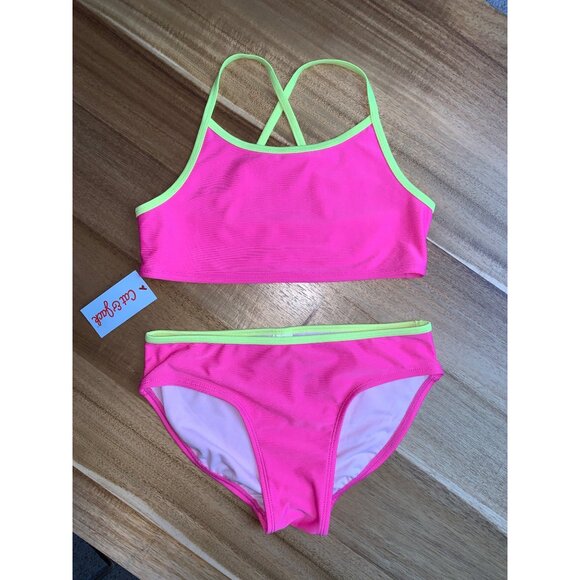 Cat & Jack Junior Girls Bikini Set Pink/Neon Green Two-Piece Swimwear Size XL - Picture 6 of 9